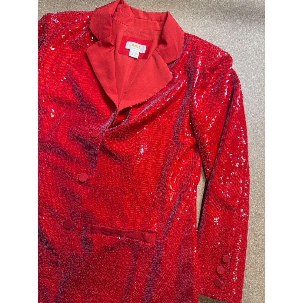 Maeve Anthropologie Red Sequin Blazer Dress Petite 4P Holiday Party Mini Sparkly - Picture 4 of 12